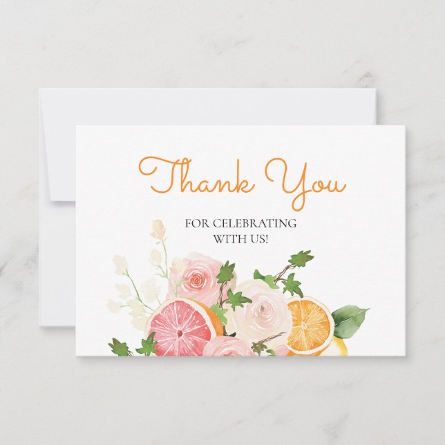Carte Aquarelle Florale Orange Citrus Thème Merci (Devant)