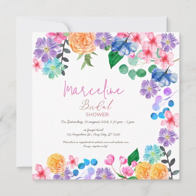 Carte Aquarelle florale rose brillant bridaI (Devant)