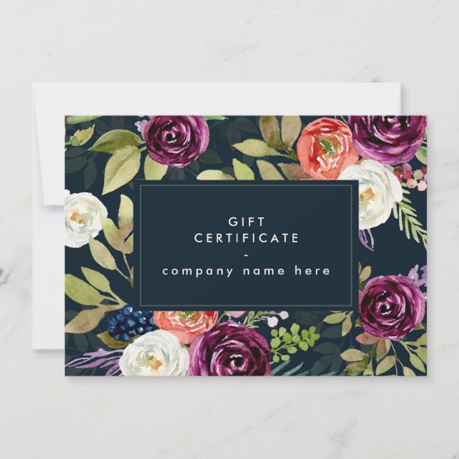 Carte Aquarelle foncée Floral Boho | Certificat cadeau (Devant)