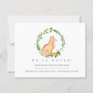 Carte Aquarelle Fox et Noël vert Nous avons déménagé