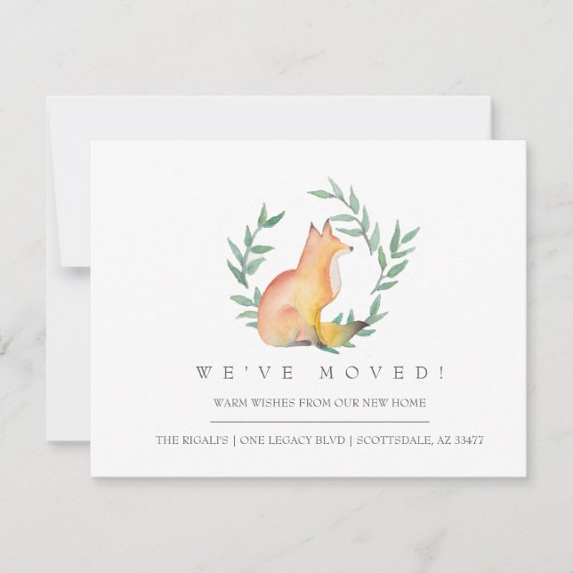 Carte Aquarelle Fox et verdure Nous avons déménagé (Devant)