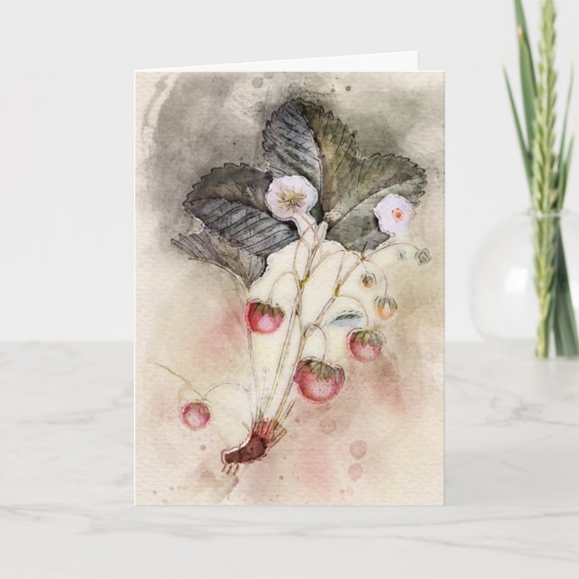 Carte Aquarelle Fraise Plante Fête des Mères (Devant)