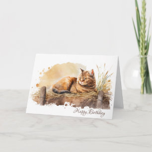 Carte Aquarelle Ginger Chat Anniversaire