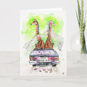 Carte Aquarelle Giraffes Mariage juste marié