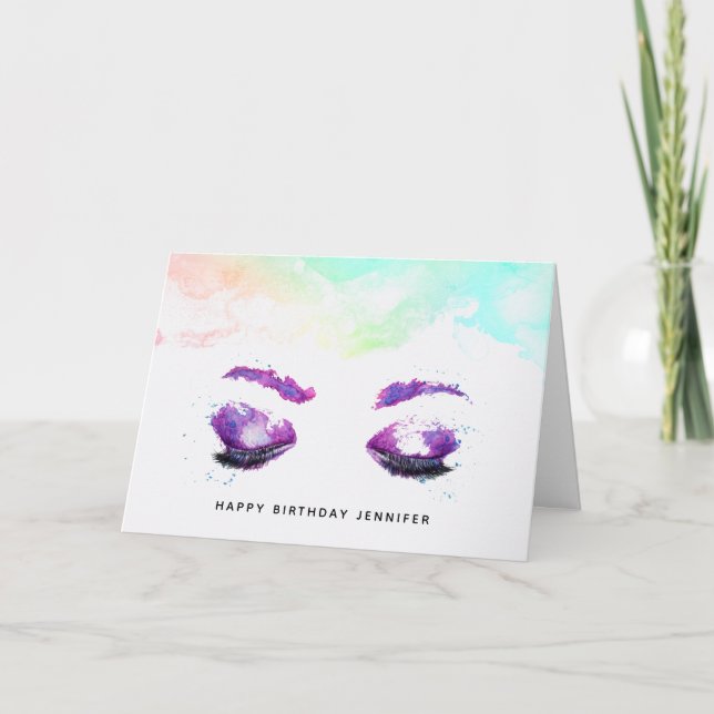 Carte Aquarelle glamour aux yeux et aux bouillons pourpr (Devant)