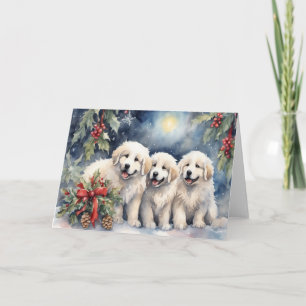 Carte Aquarelle Great Pyrenees Chipies 2 Scene de Noël