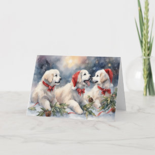 Carte Aquarelle Great Pyrenees Chipies 3 Scene de Noël