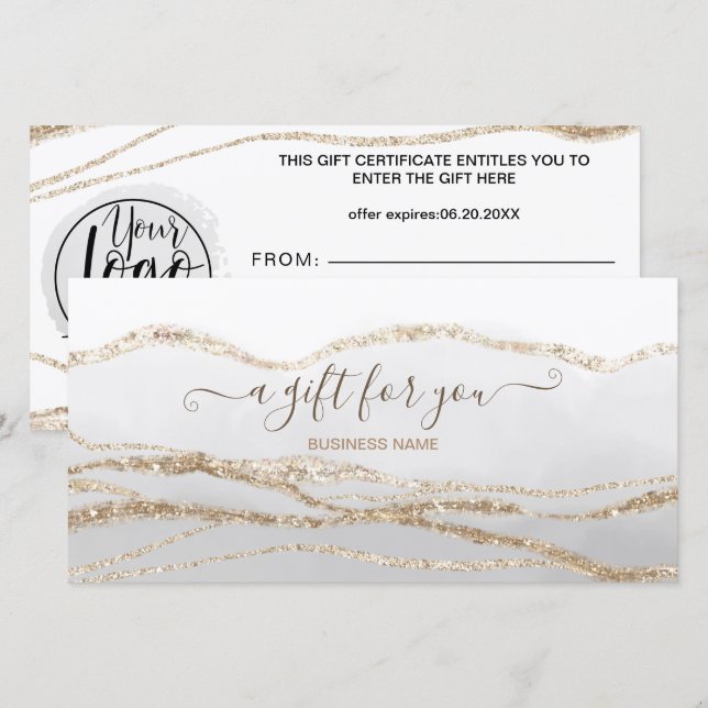 Carte Aquarelle gris or logo certificat cadeau (Devant / Derrière)