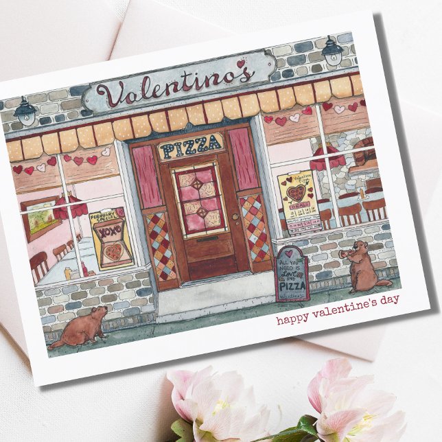 Carte Aquarelle Heureuse Sainte-Valentin Pizza Shop (Créateur téléchargé)