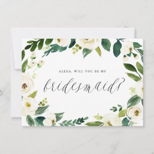 Carte Aquarelle Hiver Floral Wreath Be My Bridesmaid