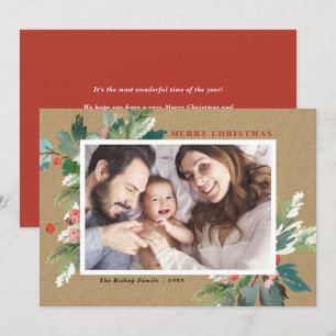 Carte Aquarelle Hollies Kraft Papier photo de Noël