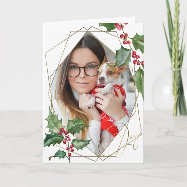 Carte Aquarelle Holly et Berries rouges (Devant)