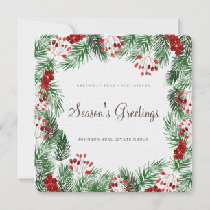 Carte Aquarelle Holly Foliage BONNES FÊTES