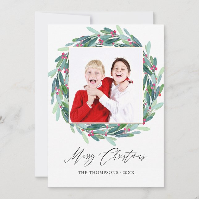 Carte Aquarelle Holly Jolly Photo de Noël (Devant)