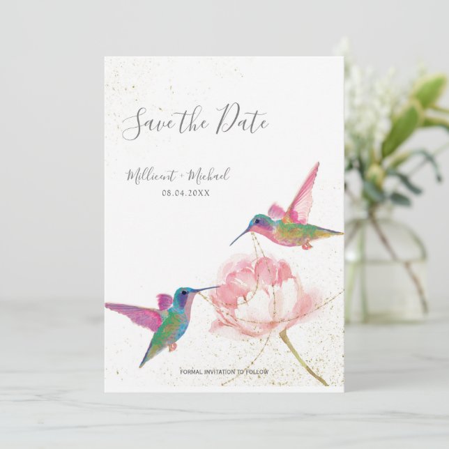 Carte Aquarelle Hummingbirds with Peony Enregistrer la d (Debout devant)
