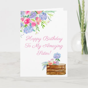 Carte Aquarelle Hydrangeas Bonne Soeur d'Anniversaire