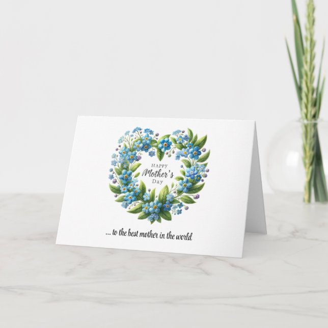 Carte Aquarelle hydrangée coeur couronne la fête des mèr (Devant)