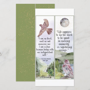 Carte Aquarelle Jane Eyre Livre Citations Oiseaux Signet