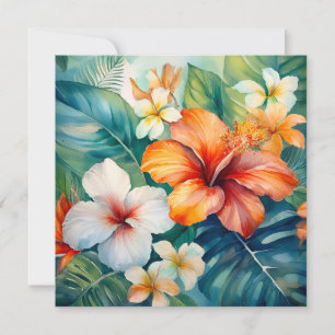 Carte Aquarelle Jardin hawaïen Hibiscus tropical