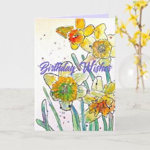 Carte Aquarelle jaune jonquille de printemps