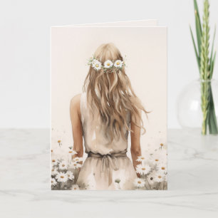 Carte Aquarelle Jeune Femme Dans Les Marguerites