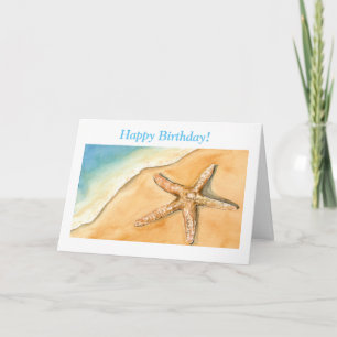 Carte Aquarelle Joyeux Amidon D'Anniversaire Sur La Plag
