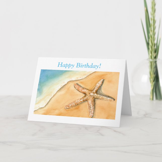 Carte Aquarelle Joyeux Amidon D'Anniversaire Sur La Plag (Devant)