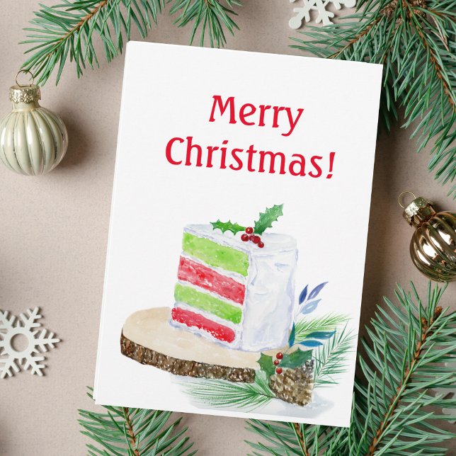 Carte Aquarelle Joyeux gâteau de Noël (A festive Christmas cake as your holiday card!  )