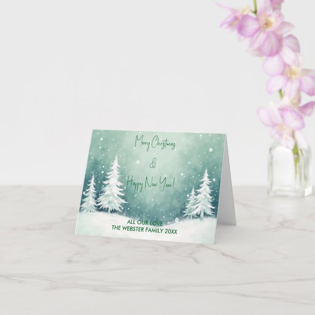 Carte Aquarelle Joyeux Noël et Bonne Année (Orchidée)