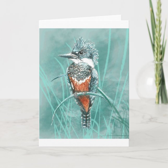 Carte Aquarelle Kingfisher Oiseau Nature Art (Devant)