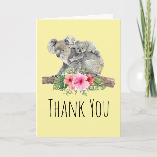 Carte Aquarelle Koala Oears mignonne Maman & Baby Merci (Devant)