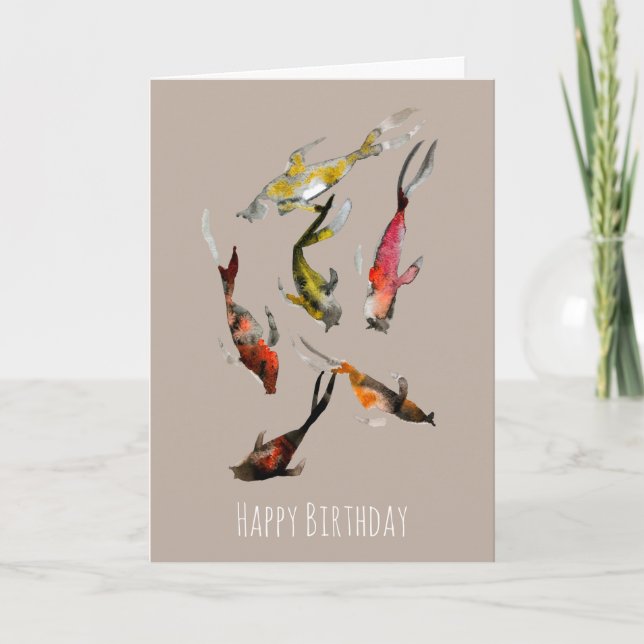 Carte Aquarelle koi poisson rouge brun or (Devant)