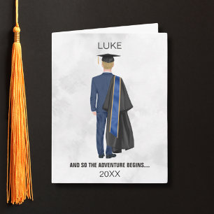 Carte Aquarelle Leavers Gown & Casquette Card Homme