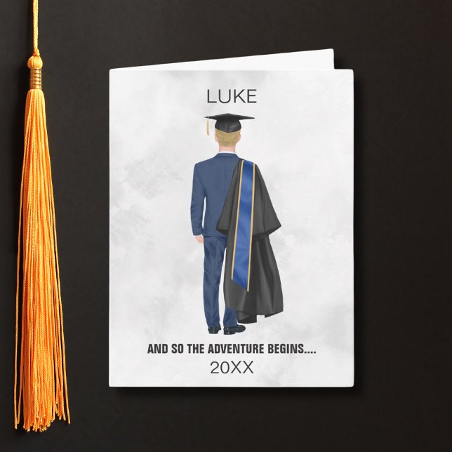 Carte Aquarelle Leavers Gown & Casquette Card Homme (Créateur téléchargé)