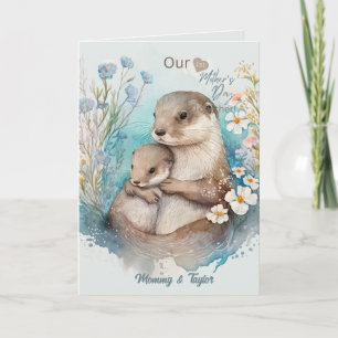 Carte Aquarelle Loutre et bébé, première fête des mères