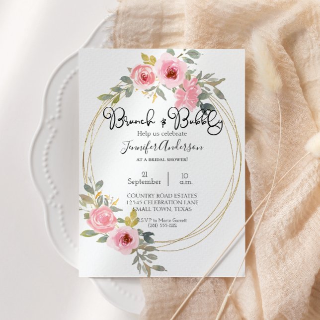 Carte Aquarelle Lush Blush Rose Floral Brunch nuptial (Créateur téléchargé)