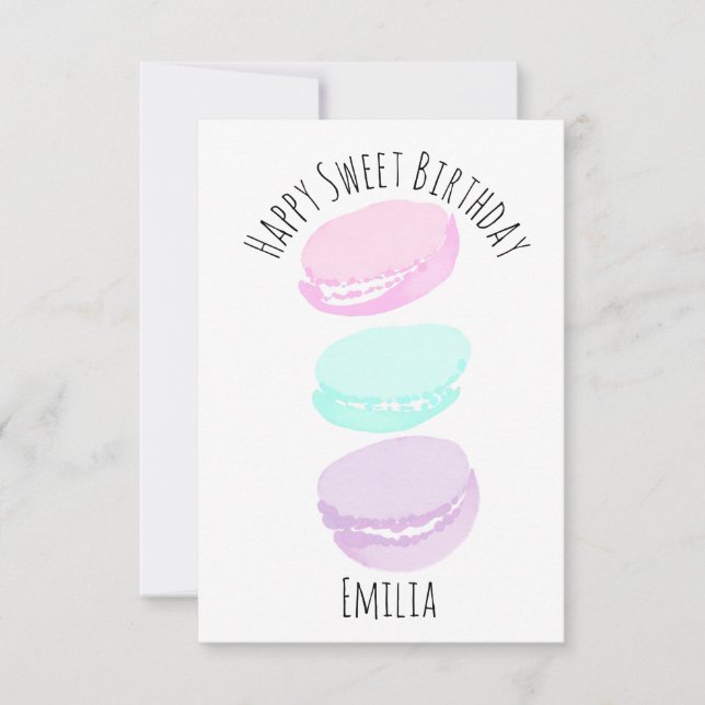 Carte Aquarelle Macaron Pastel Cute Anniversaire (Devant)