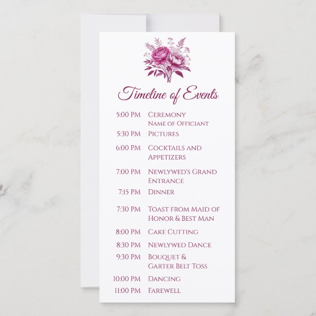 Carte Aquarelle Magenta Peony-Wedding Programme- (Dos)