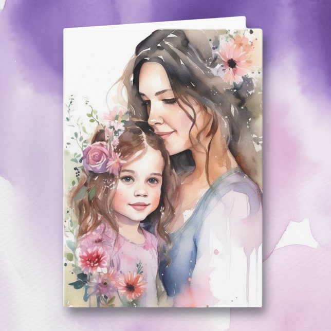Carte Aquarelle maman et fille | Fête des mères (Créateur téléchargé)