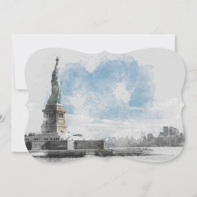 Carte aquarelle Manhattan & Statue de la Liberté (Devant)