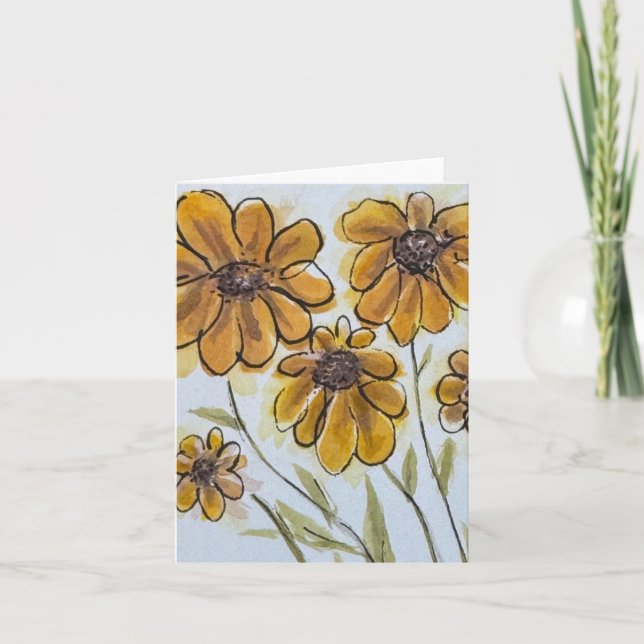 Carte Aquarelle marron orange de la marguerite - blanc (Devant)