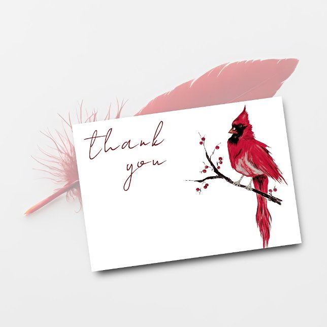 Carte Aquarelle Merci funéraire cardinal rouge (Créateur téléchargé)