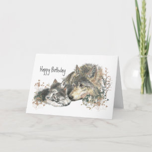 Carte Aquarelle Mère Wolf & Cubs Maman Joyeux Anniversai