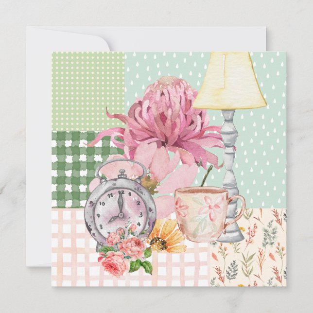 Carte Aquarelle mignonne arrière - plan botanique Bleu (Devant)