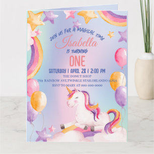 Carte Aquarelle mignonne pastel Unicorns Arc-en-ciel Ann