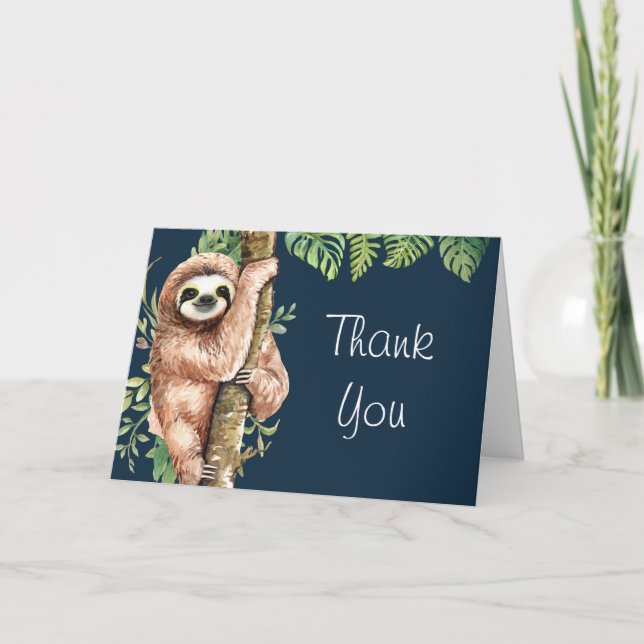 Carte Aquarelle mignonne Sloth & Merci Feuille Tropical (Devant)