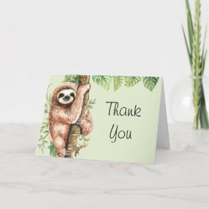 Carte Aquarelle mignonne Sloth & Merci Feuille Tropical