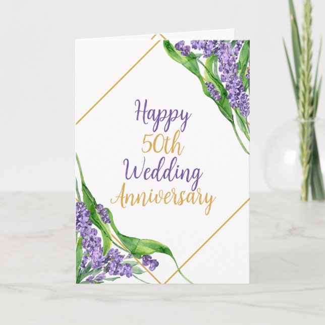 Carte Aquarelle Moderne 50e anniversaire de Mariage (Devant)