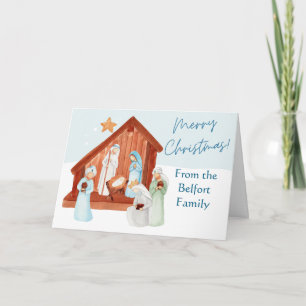 Carte Aquarelle Nativité Scène Noël Personnalisable