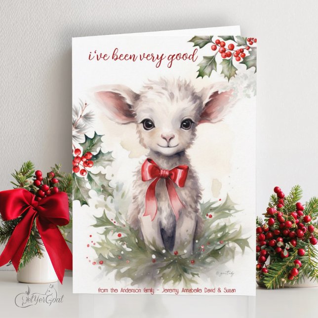 Carte Aquarelle Noël Chèvre bébé J'ai été très bon (goat lover's Christmas Cards - baby goats in watercolor - 2nd in a series of 8  #zazzlemade)